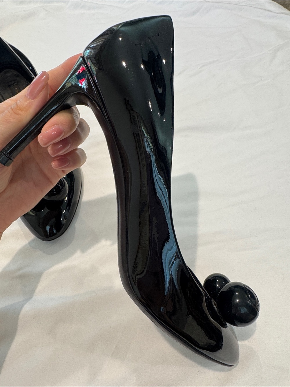Louis Vuitton Black Patent Leather Pointed Toe Pumps with Decorative Spheres - Picture 8 of 14